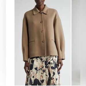 ALTUZARRA Cardiff Double Face Wool Blend Short Coat Chamois Size FR46 US14 NWT
